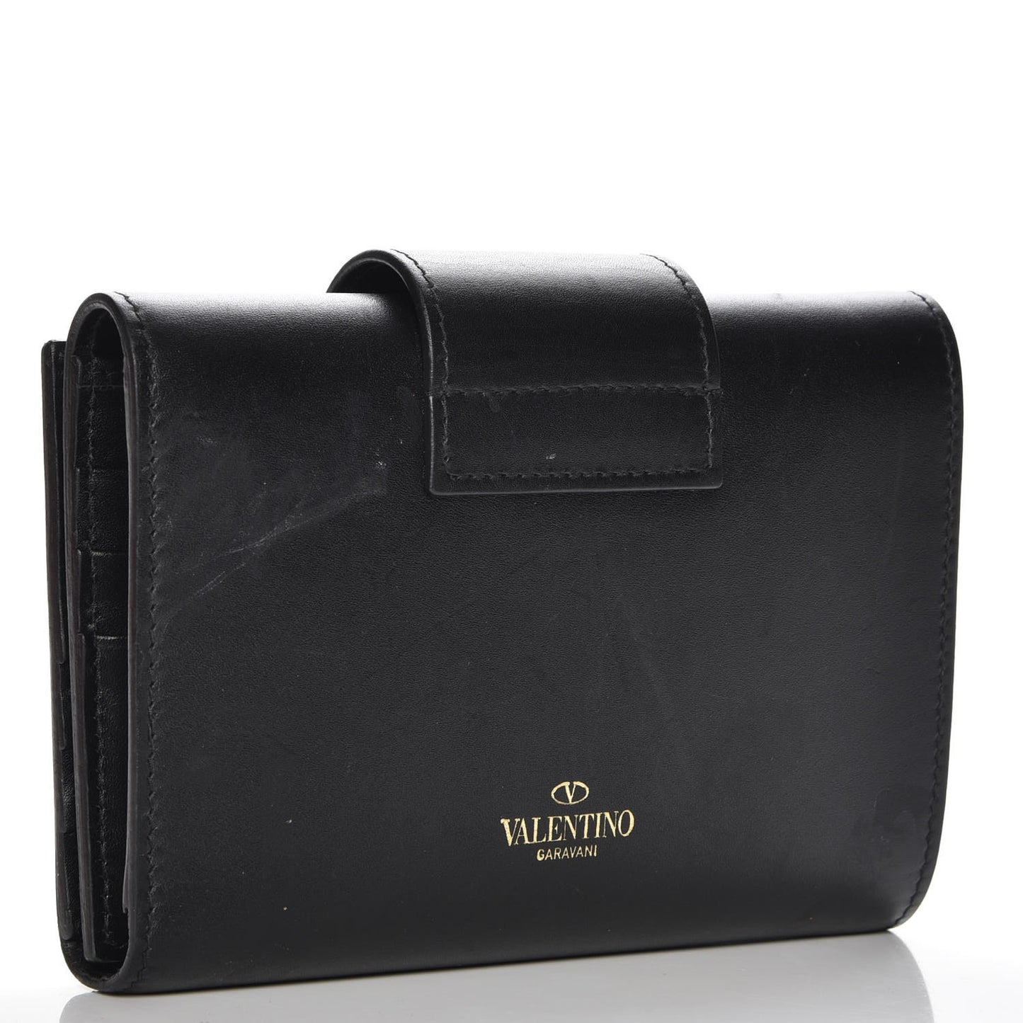 Vitello Rockstud Turn Lock Compact Wallet Black
