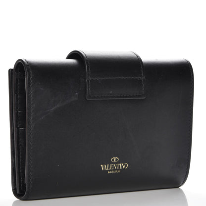 Valentino Garavani Vitello Rockstud Turn Lock Compact Wallet Black 3 of 10