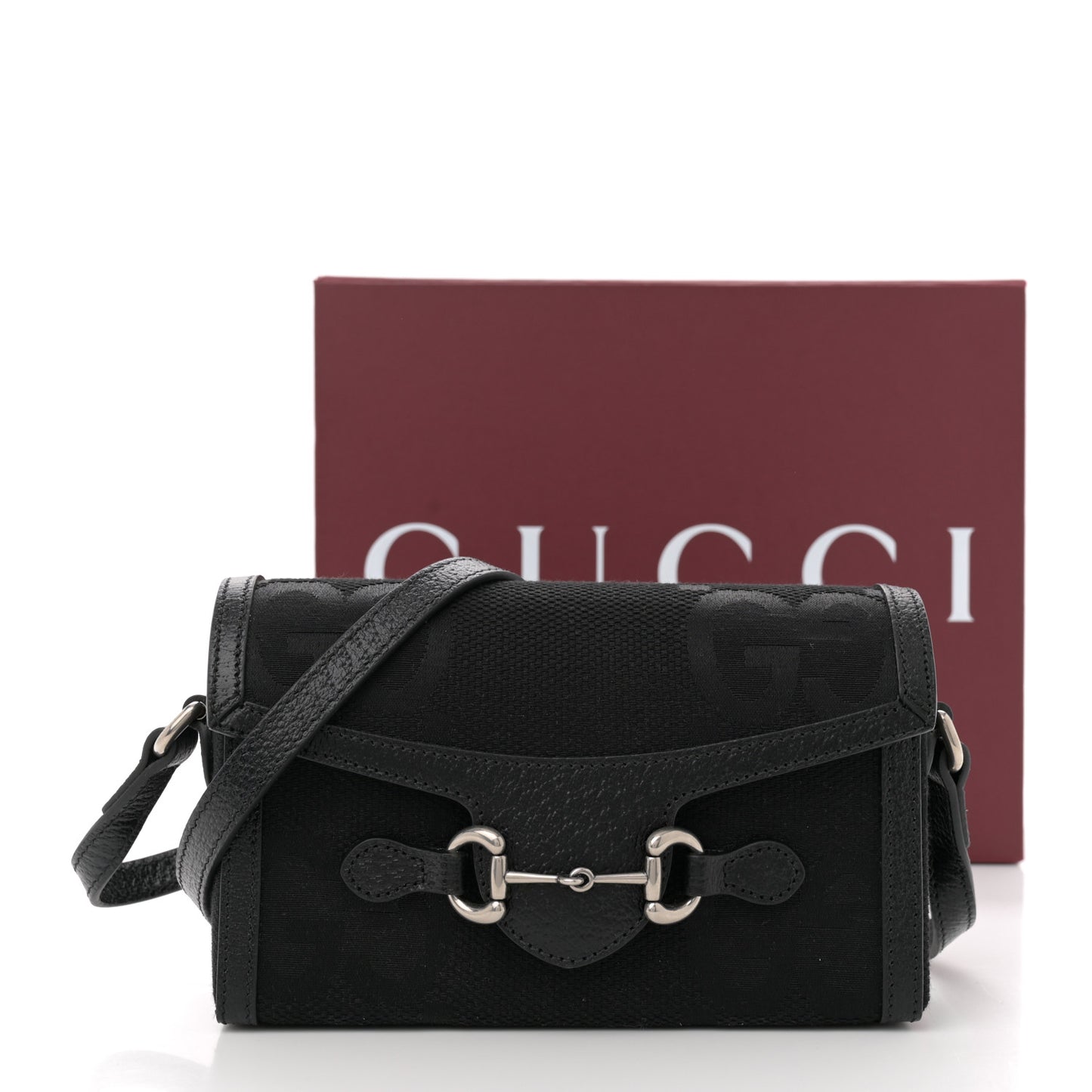 Monogram Jumbo GG Textured Dollar Calfskin Mini Horsebit 1955 Shoulder Bag Black