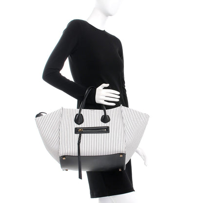 Celine Cotton Canvas Striped Medium Phantom Luggage White Navy 2 of 8