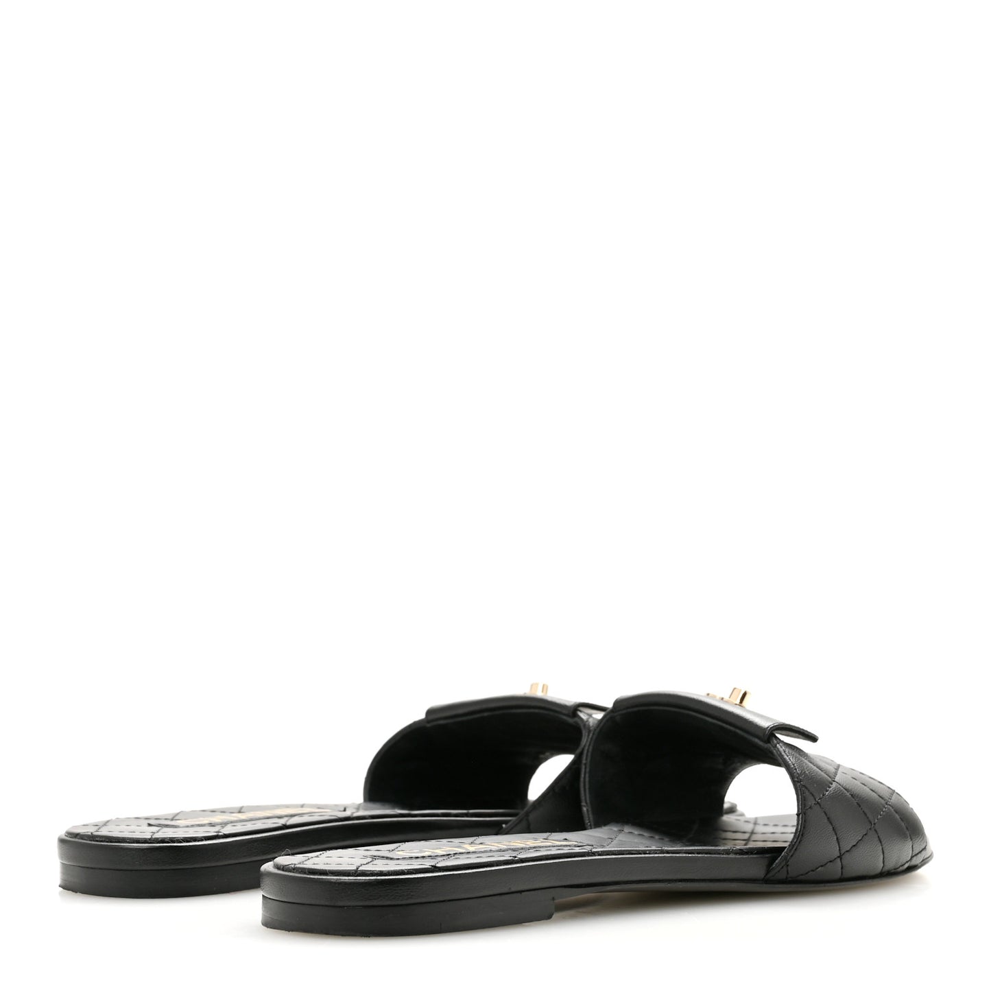 Lambskin Quilted CC Turnlock Sandals 39 Black