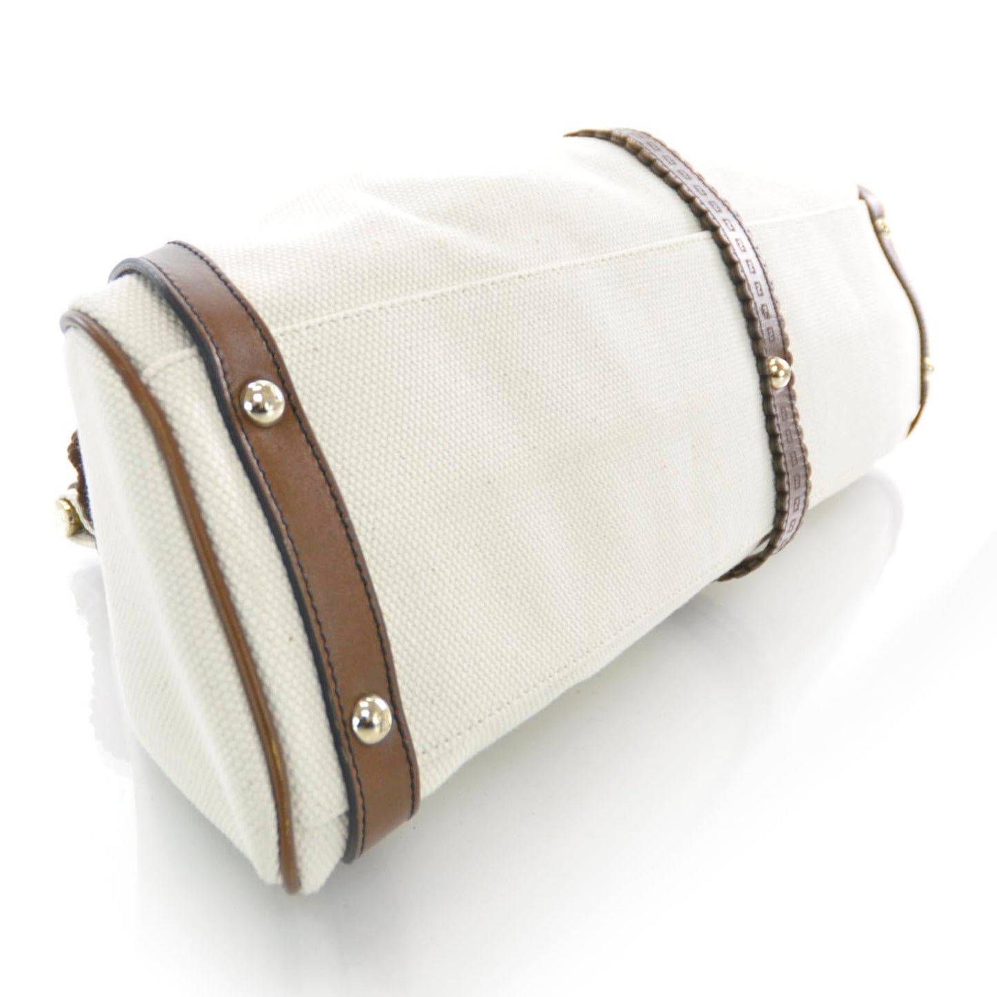 Canvas Calfskin Medium Magic Bag White Brown