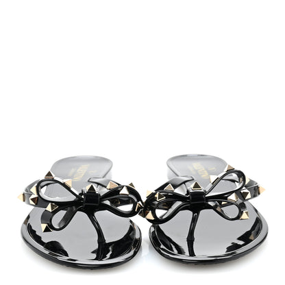 Valentino Garavani PVC Jelly Rockstud Bow Thong Sandals 41 Black 3 of 9