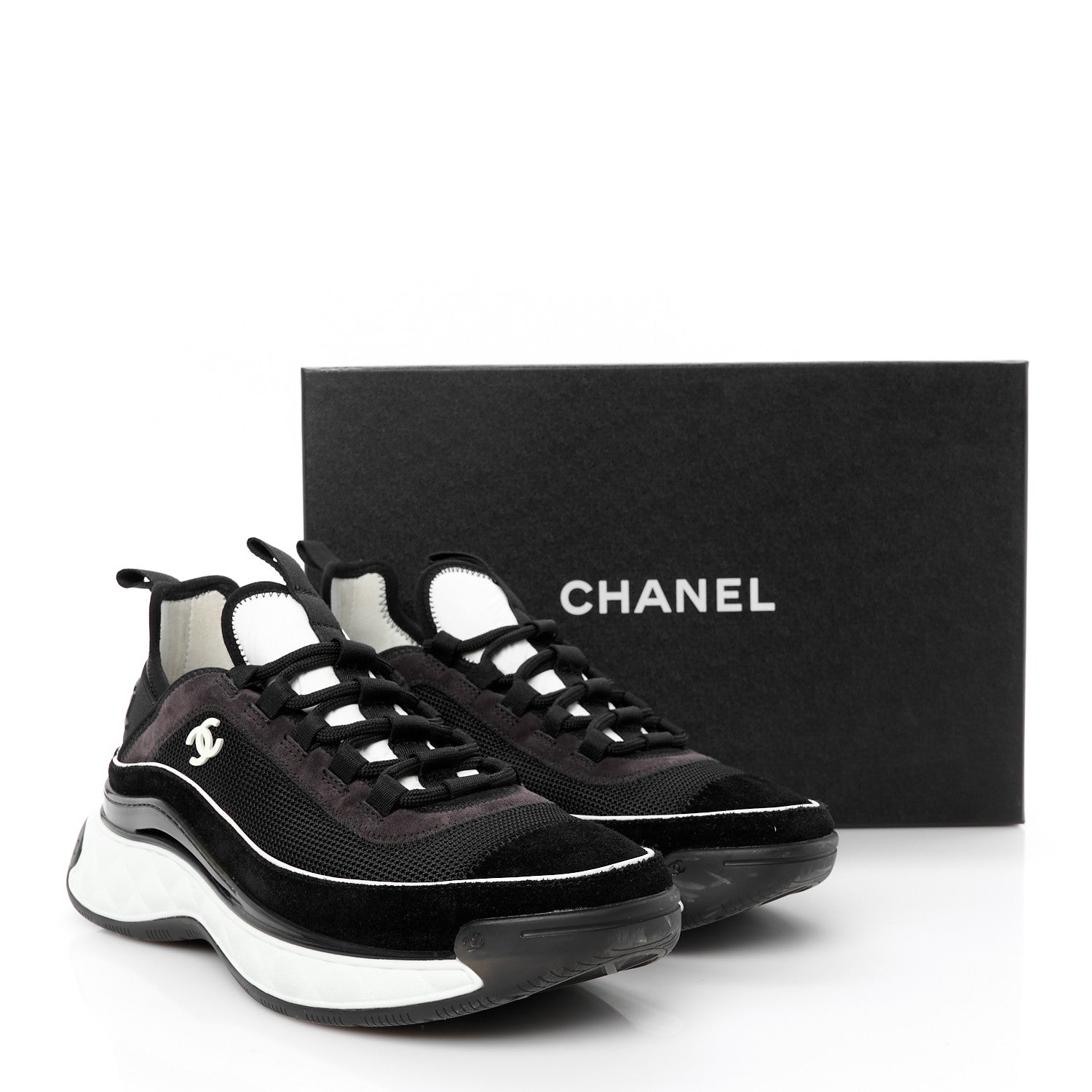 Chanel Fabric Suede CC Sneakers 39 Black Dark Grey 10 of 10