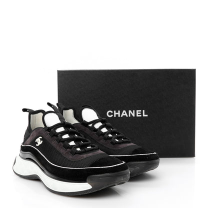 Chanel Fabric Suede CC Sneakers 39 Black Dark Grey 10 of 10