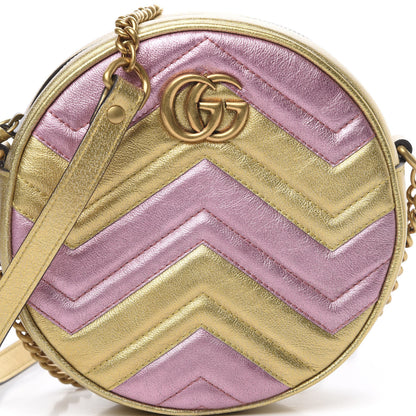 Gucci Metallic Nappa Matelasse Heart Mini GG Marmont Round Shoulder Bag Oro Vecchio Rosa 7 of 9
