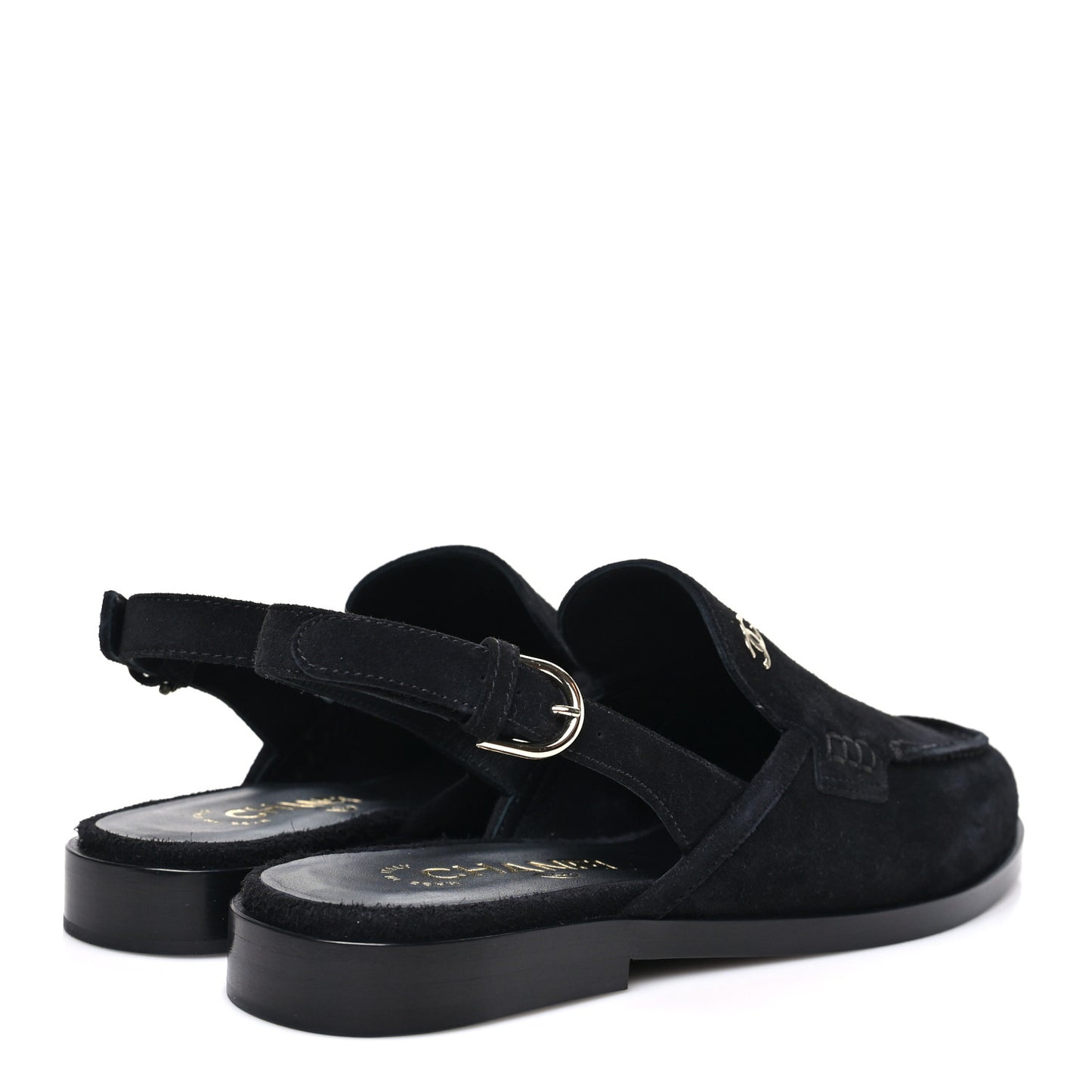Suede Calfskin Slingback Loafers 38 Black