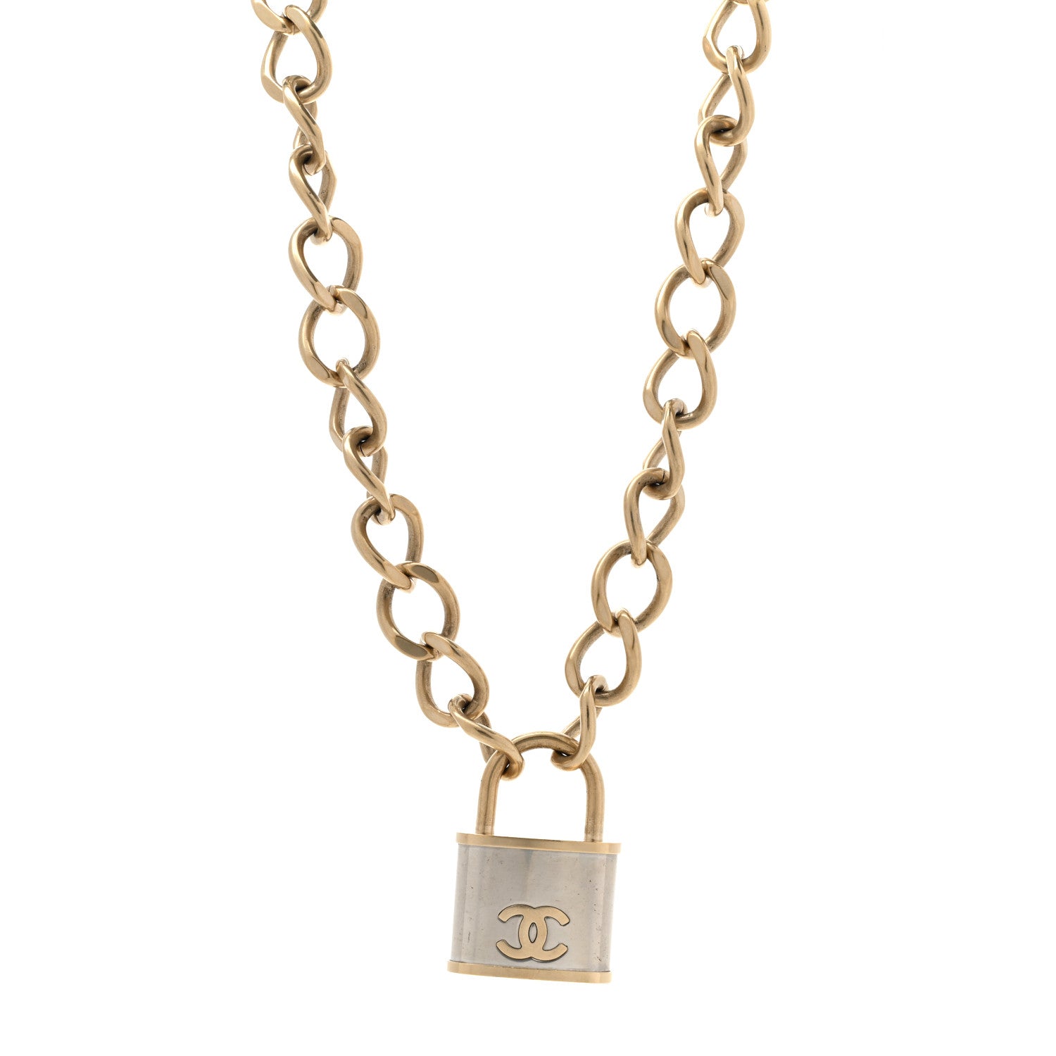 Chanel CC Oversized Padlock Necklace Gold Silver 1 of 7