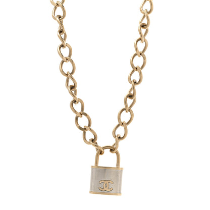 Chanel CC Oversized Padlock Necklace Gold Silver 1 of 7