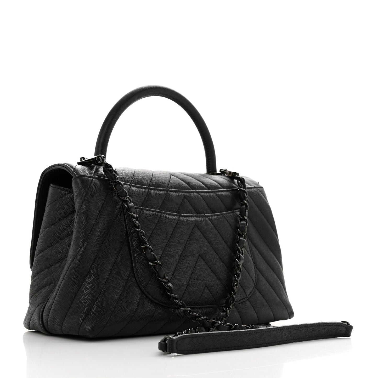 Caviar Chevron Quilted Small Coco Handle Flap So Black