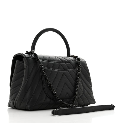 Chanel Caviar Chevron Quilted Small Coco Handle Flap So Black 2 of 12