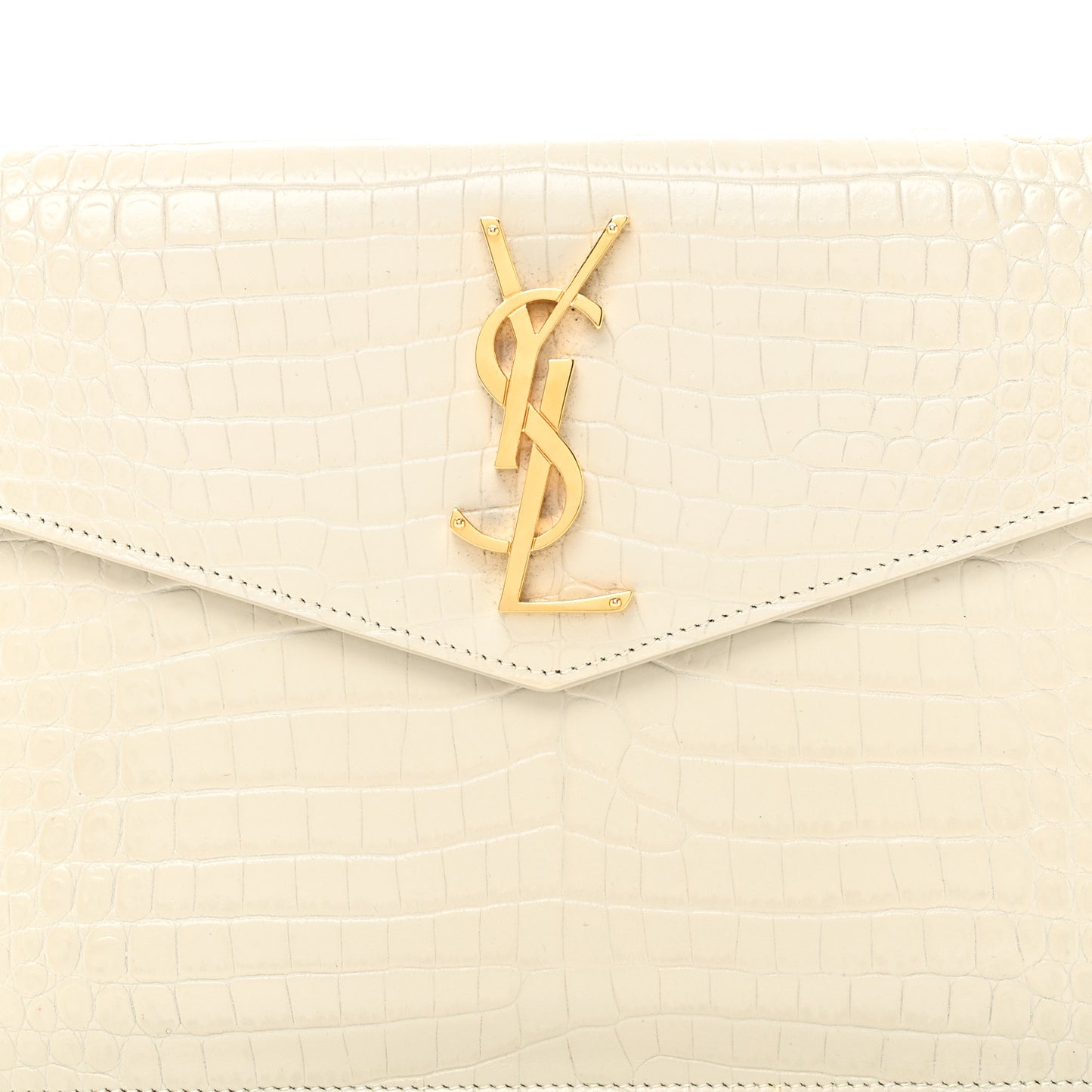 Calfskin Crocodile Embossed Uptown Monogram Pouch Crema Soft