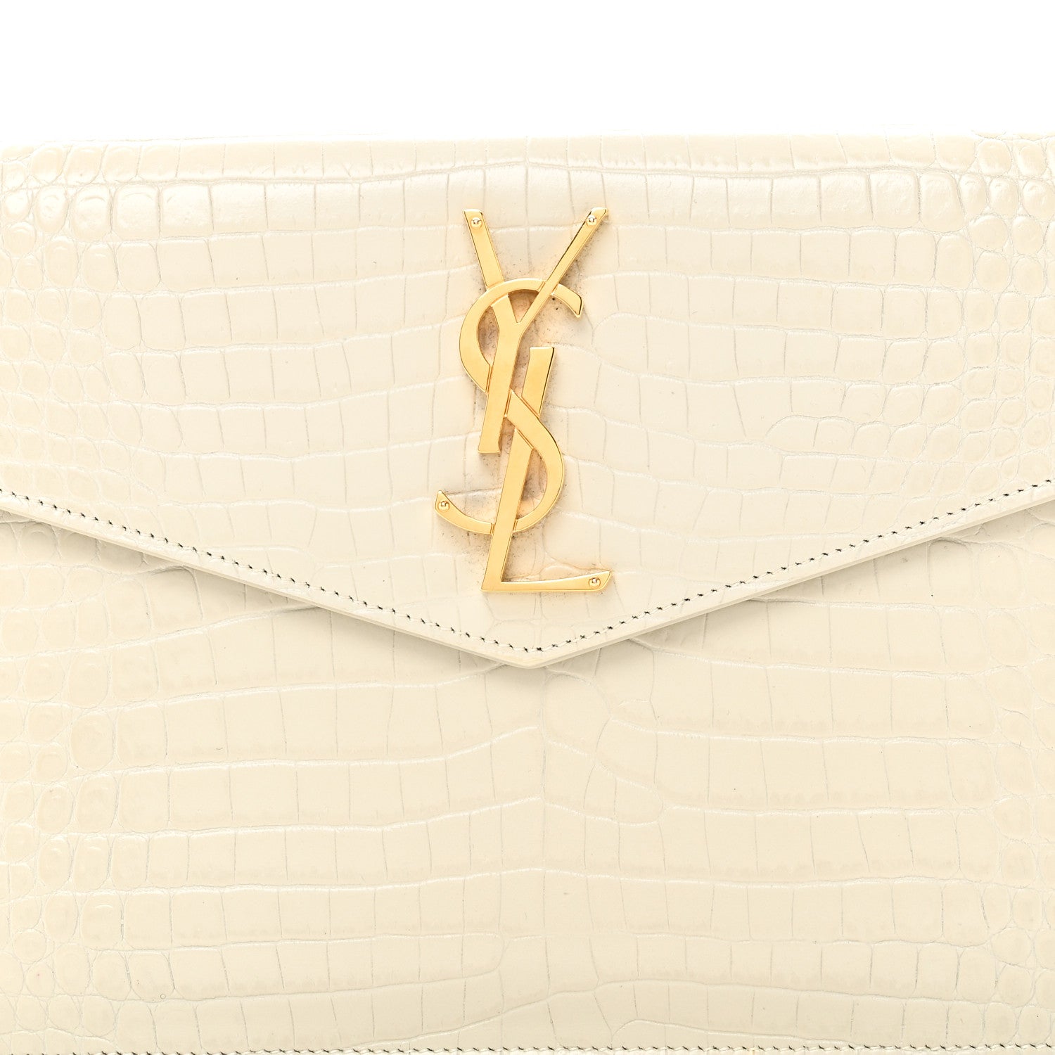 Saint Laurent Calfskin Crocodile Embossed Uptown Monogram Pouch Crema Soft 8 of 10