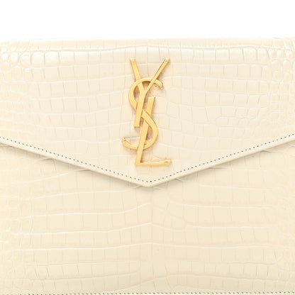 Saint Laurent Calfskin Crocodile Embossed Uptown Monogram Pouch Crema Soft 8 of 10