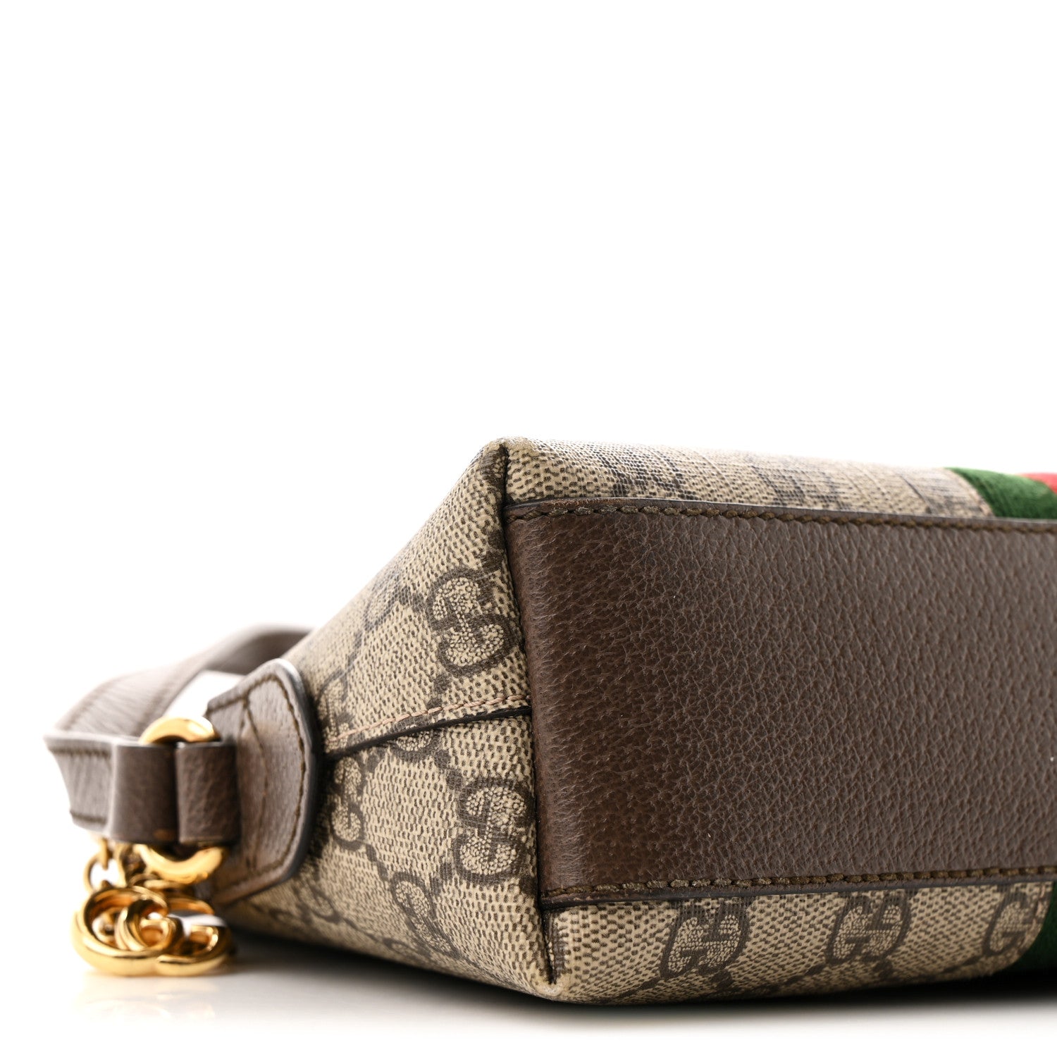 Gucci GG Supreme Monogram Textured Dollar Calfskin Web Small Ophidia Dome Shoulder Bag Beige Ebony New Acero 9 of 12