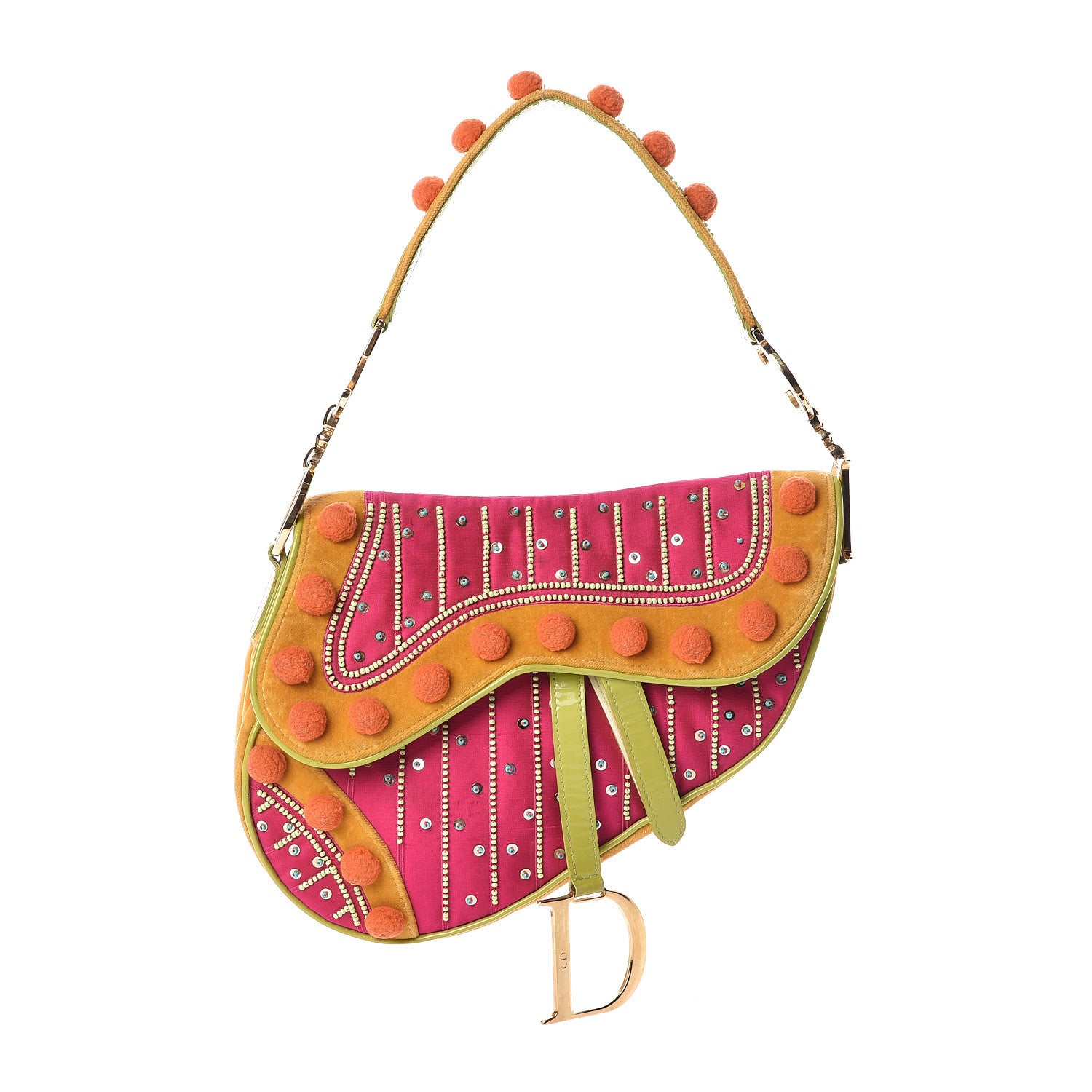 Christian Dior Velvet Nylon Pom Pom Saddle Bag Multicolor 1 of 10