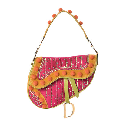 Christian Dior Velvet Nylon Pom Pom Saddle Bag Multicolor 1 of 10