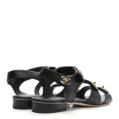 Chanel Lambskin Logo CC Turnlock Sandals 40 Black 3 of 15