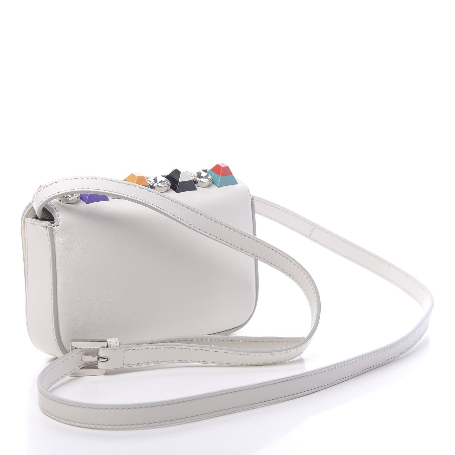 Fendi Vitello Dolce Calf Hair Studded Mini 3Baguette Shoulder Bag White 3 of 10