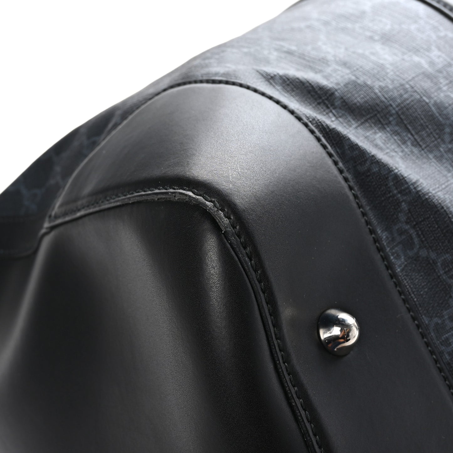 Soft GG Supreme Monogram Appia Calfskin Web Large Carry On Duffle Bag Black Grey