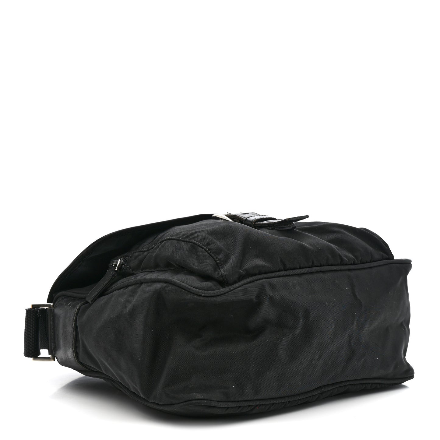 Nylon Vela Saffiano Single Buckle Messenger Shoulder Bag Black
