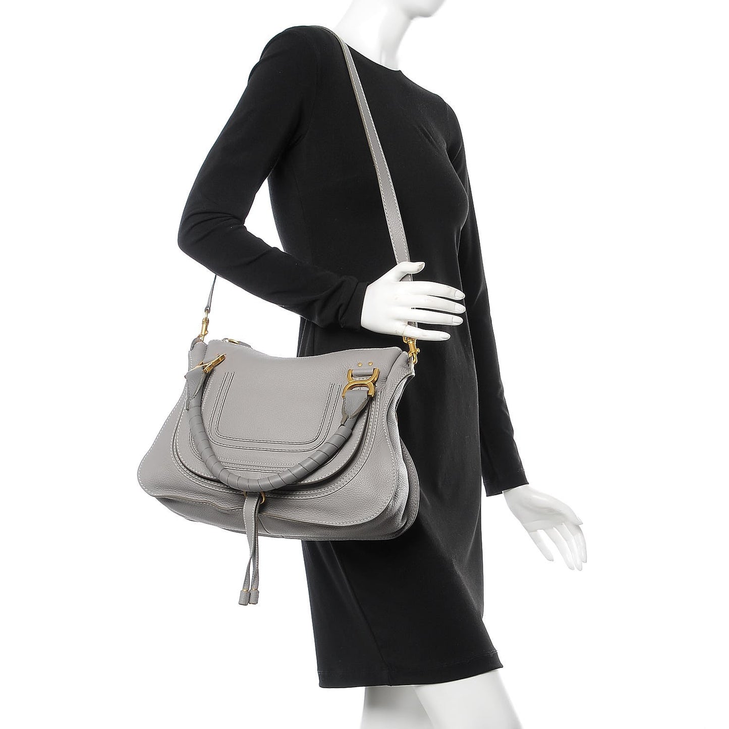 Calfskin Small Marcie Satchel Cashmere Grey