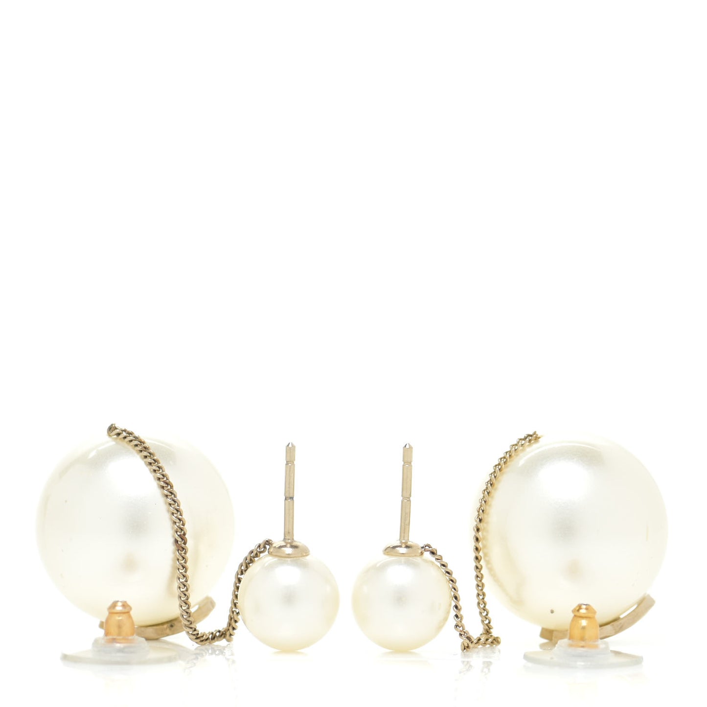Pearl CC Chain Drop Earrings Gold