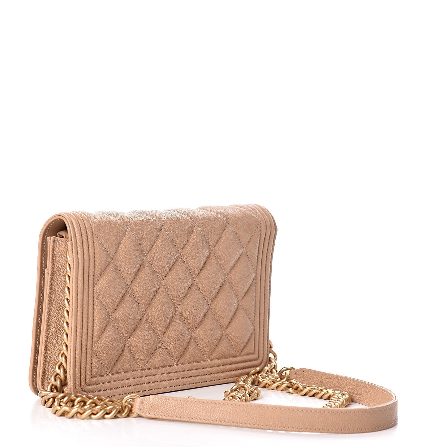 Caviar Quilted Boy Wallet On Chain WOC Beige