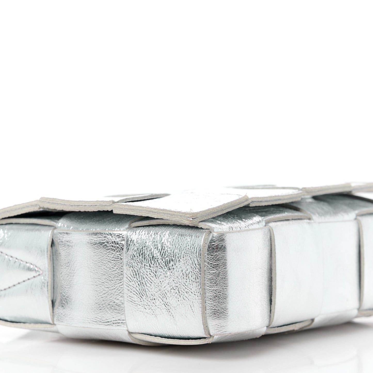Metallic Lambskin Maxi Intrecciato Cassette Crossbody Bag Silver