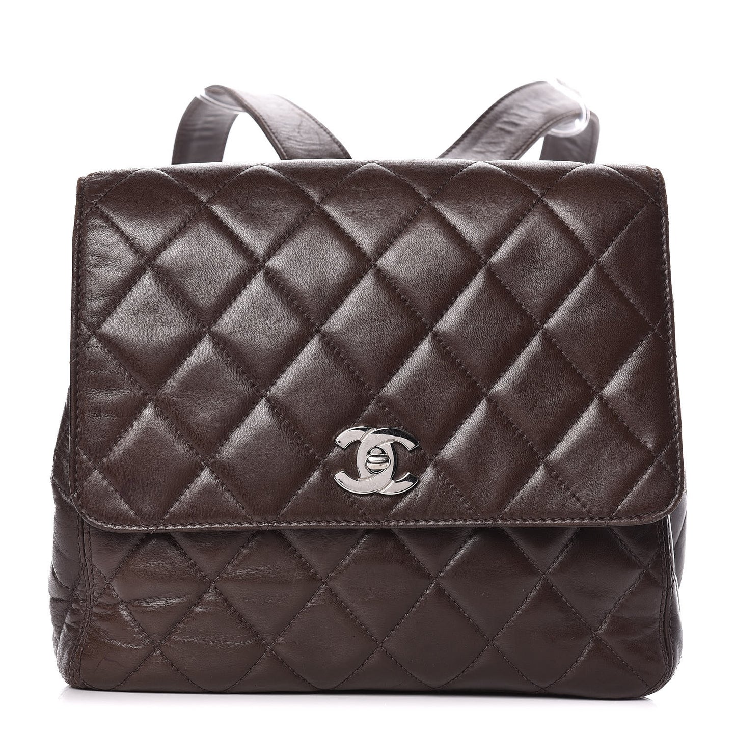 Lambskin Quilted Backpack Brown