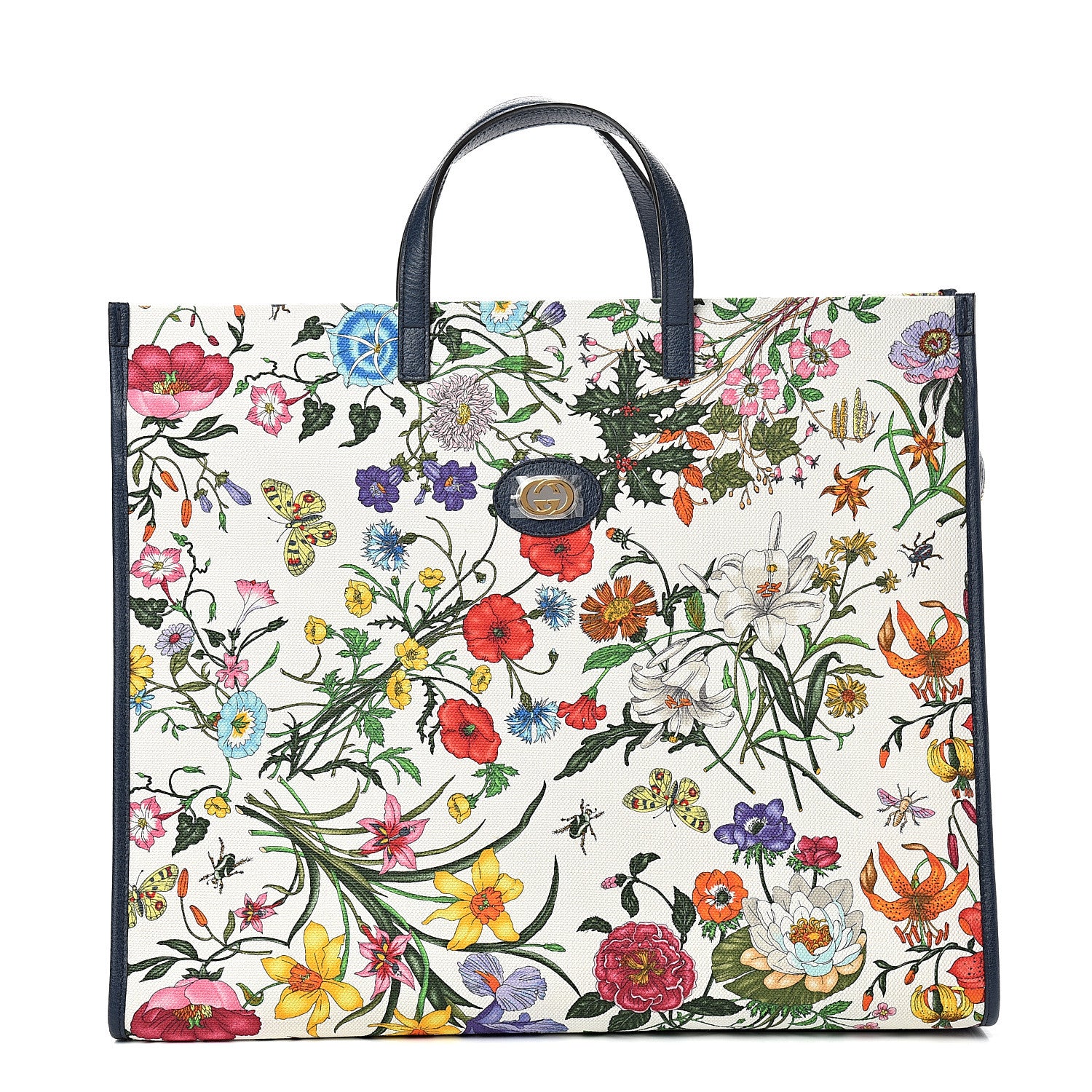 Gucci Canvas Large Flora Tote Navy Multicolor 1 of 9