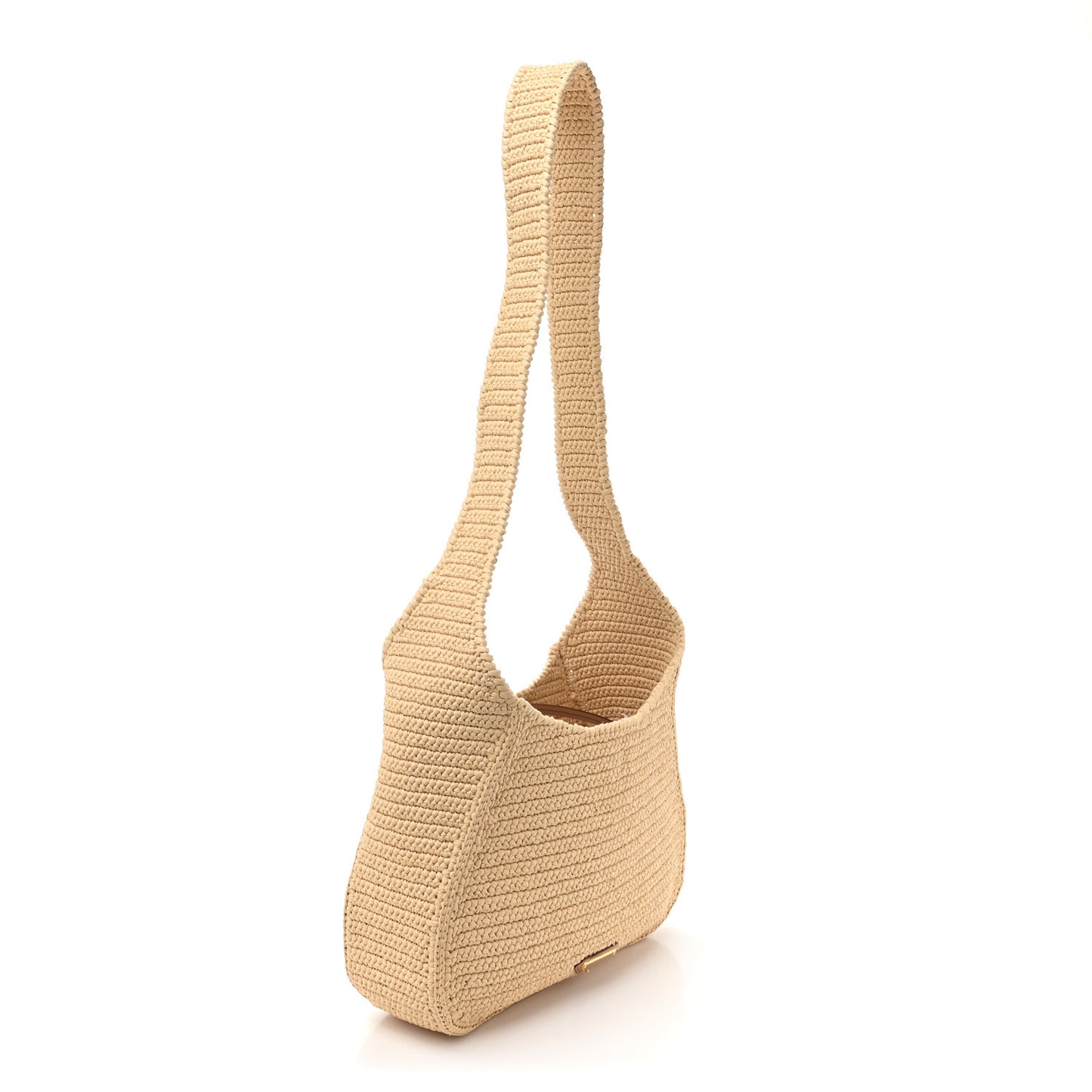 Yarn Raffia Effect Crochet Embroidered Logo Hobo Naturale