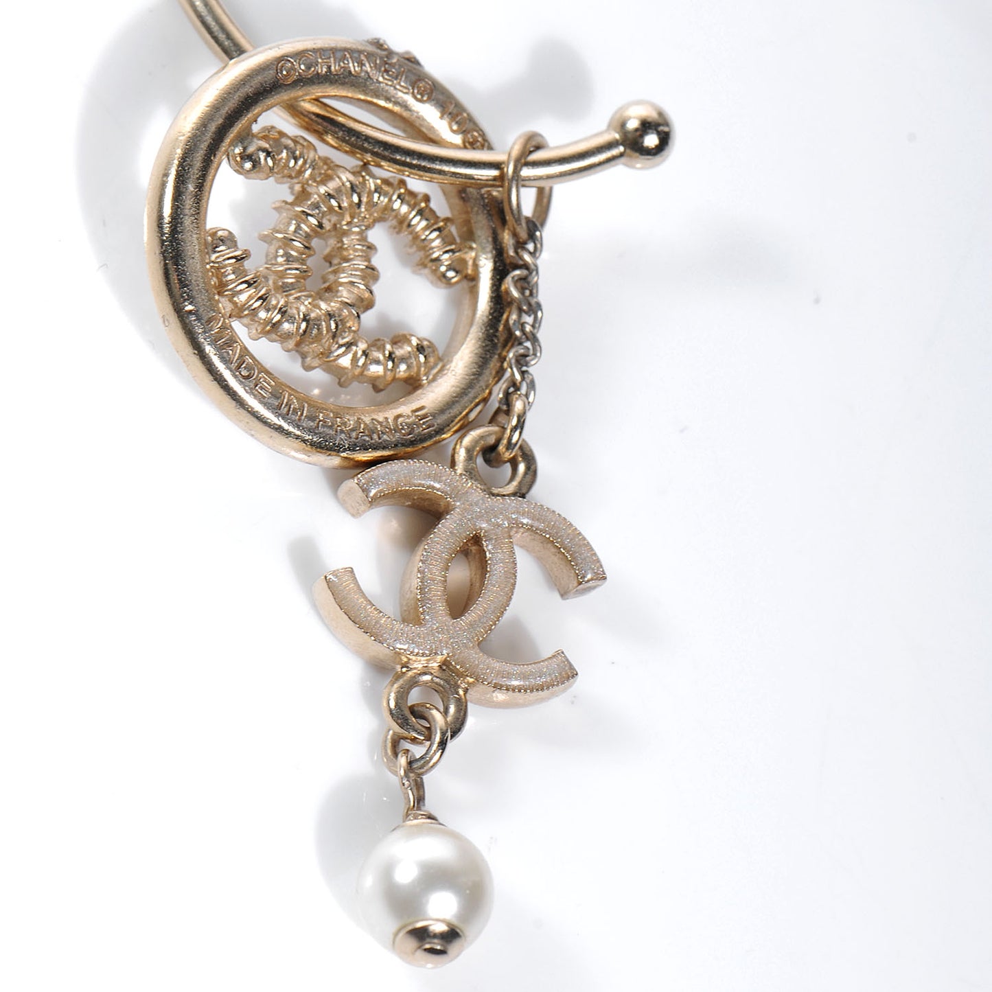 Crystal CC Pearl Hoop Earrings Gold