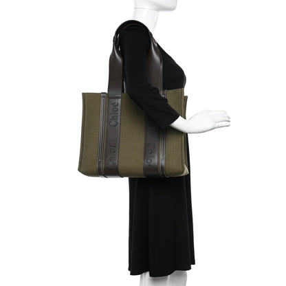 Chloe Linen Calfskin Medium Woody Tote Warm Green 2 of 9