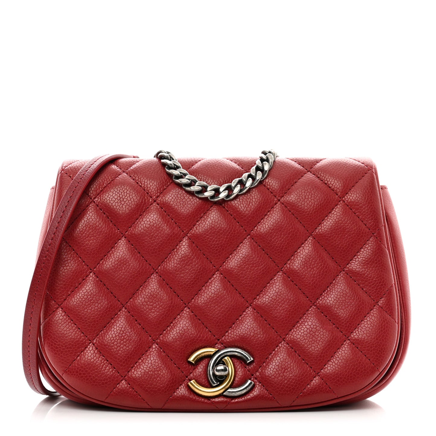Caviar Quilted Casual Pocket Messenger Flap Red