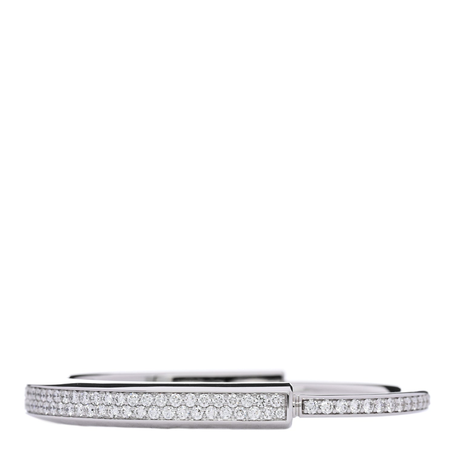 Tiffany 18K White Gold Diamond Tiffany Lock Bangle Pave Bracelet 2 of 5