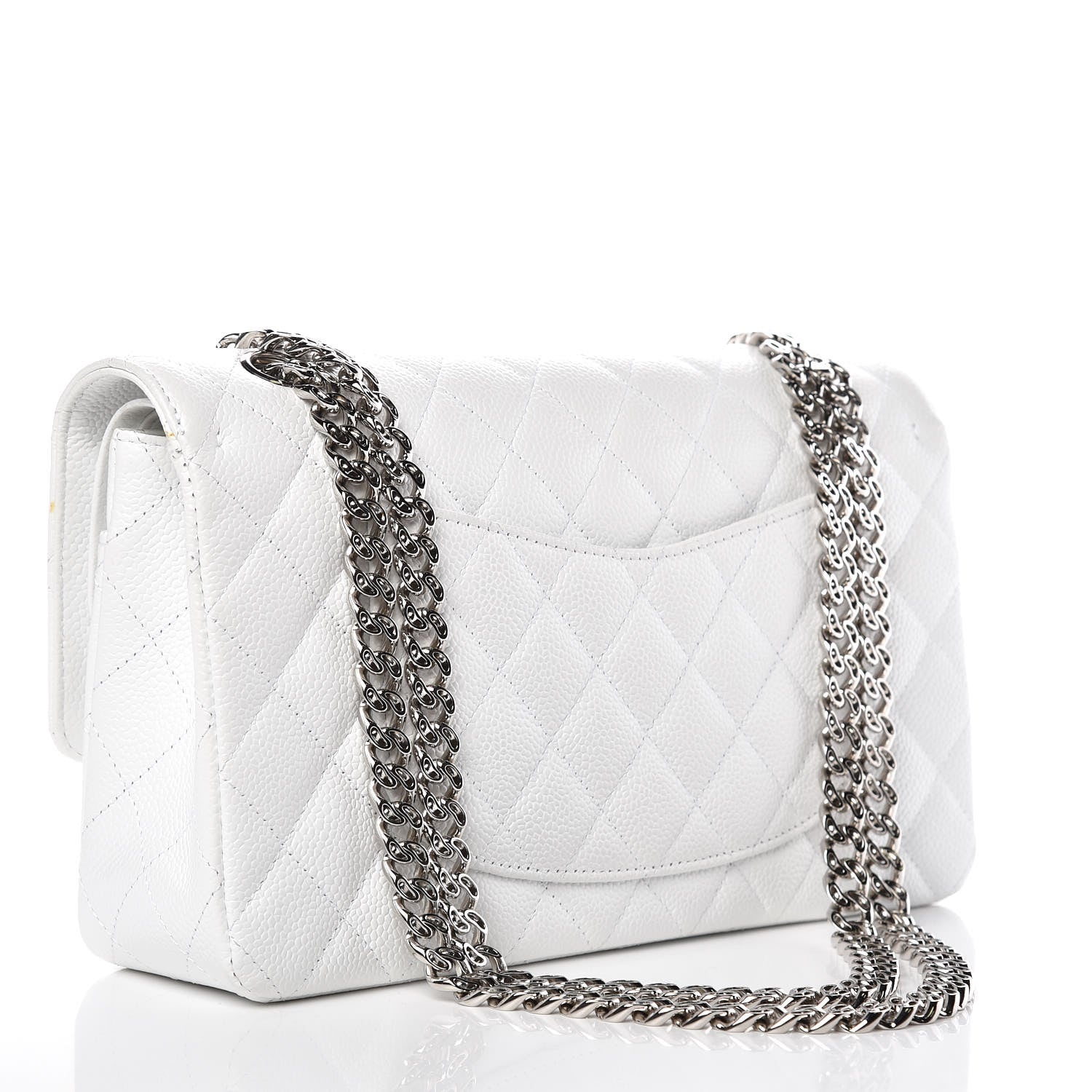 Chanel Caviar Quilted Medium Double Flap Bijoux Chain White 3 of 13