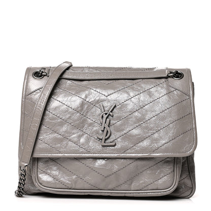 Saint Laurent Crinkled Calfskin Matelasse Monogram Large Niki Chain Satchel Fog 1 of 11
