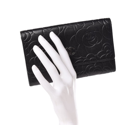 Chanel Lambskin Camellia Embossed Medium Wallet Black 2 of 8