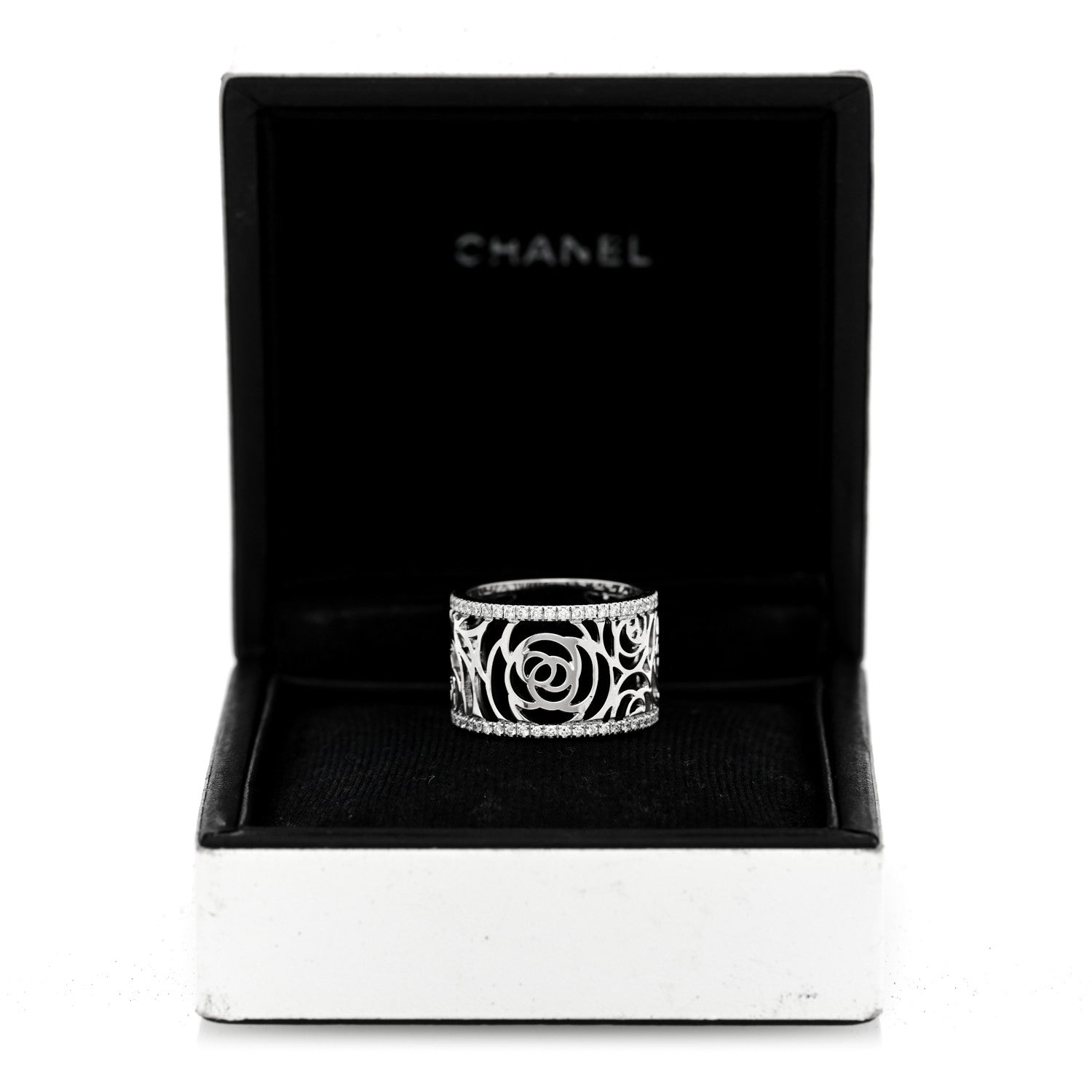 Chanel 18K White Gold Diamond Camellia Ajoure Band Ring 50 5.5 5 of 5
