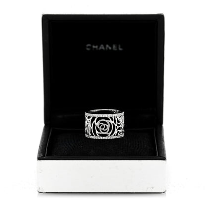 Chanel 18K White Gold Diamond Camellia Ajoure Band Ring 50 5.5 5 of 5