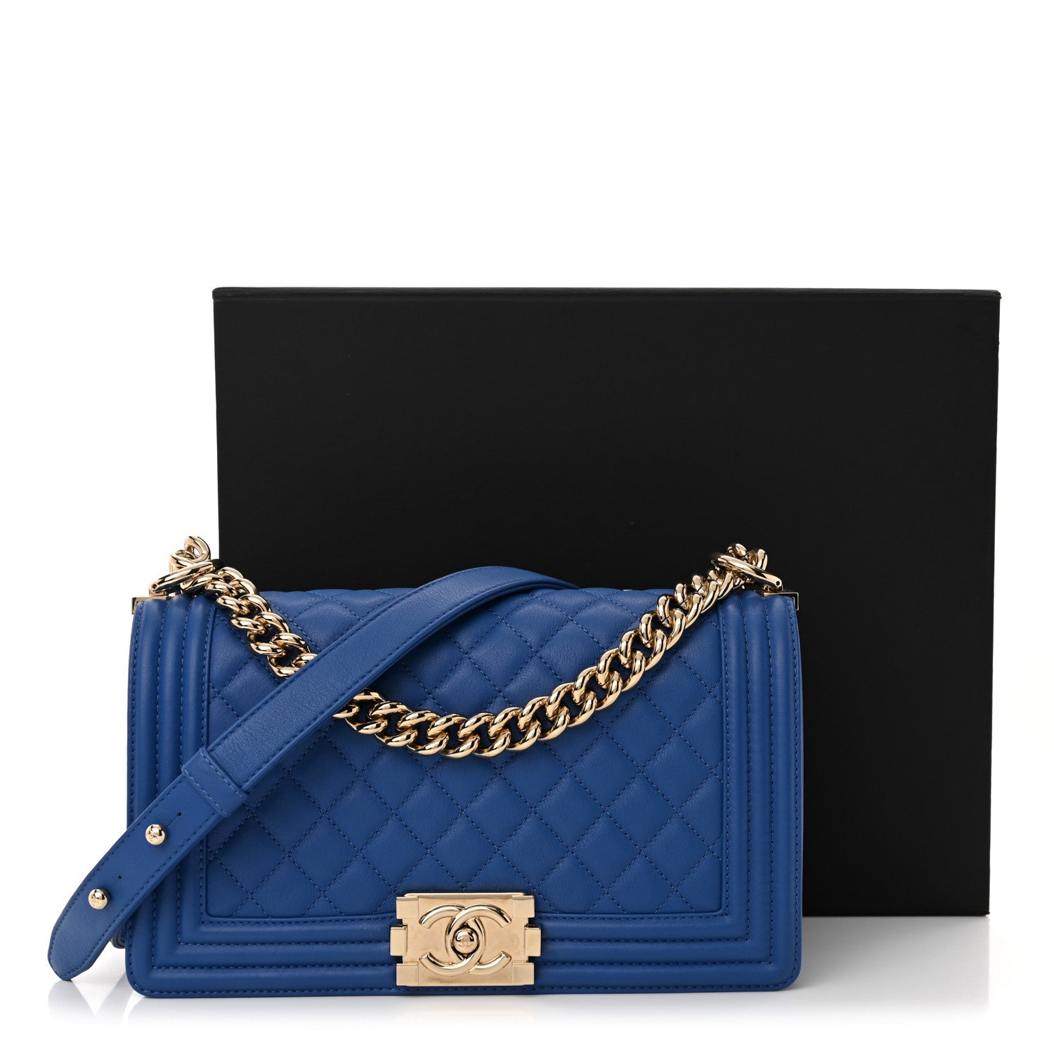 Chanel Calfskin Quilted Medium Boy Flap Blue 13 of 13