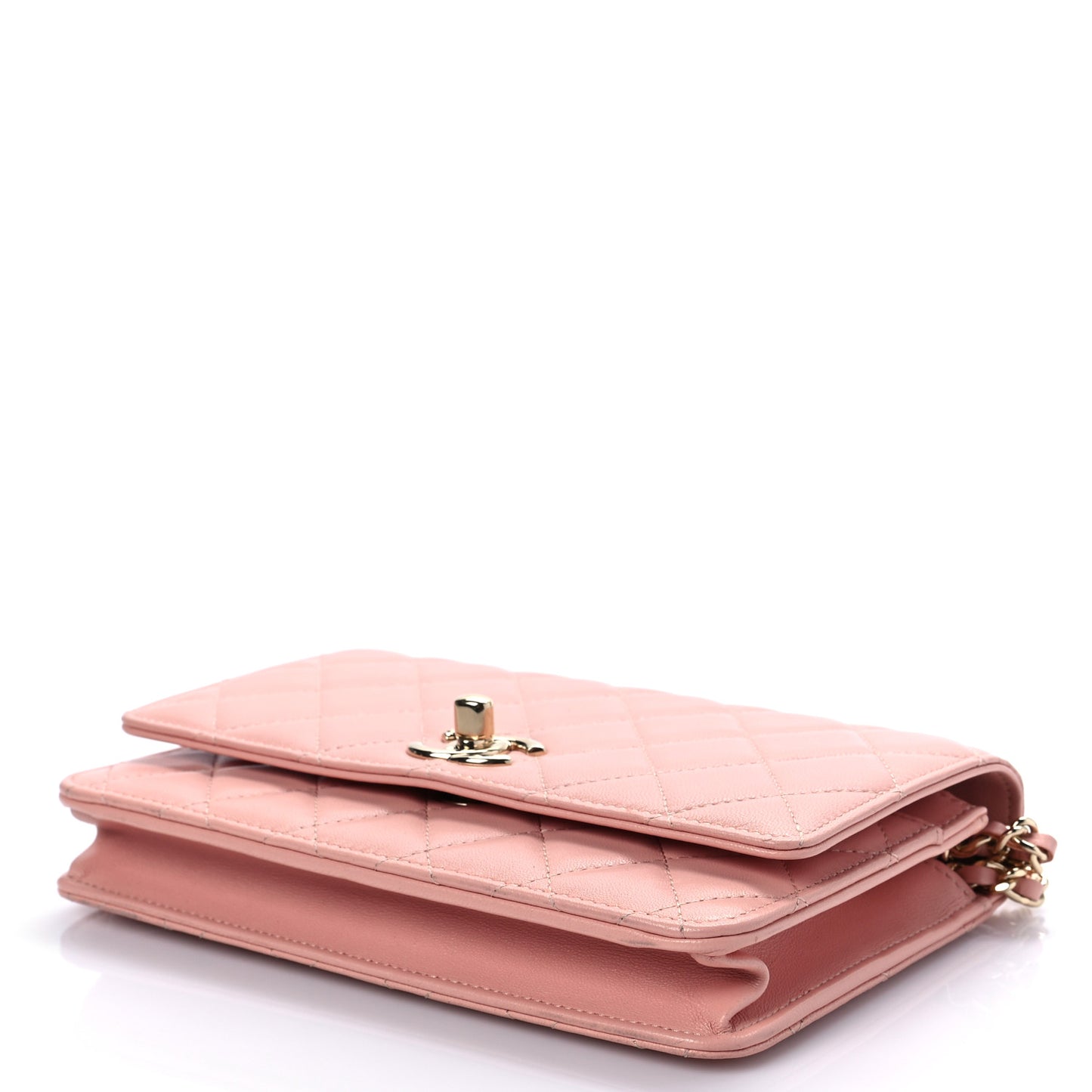 Lambskin Quilted Trendy CC Wallet On Chain WOC Pink