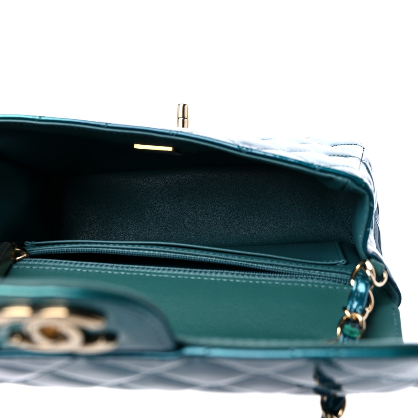 Shaded Patent Calfskin Quilted Mini Rectangular Flap Green Blue