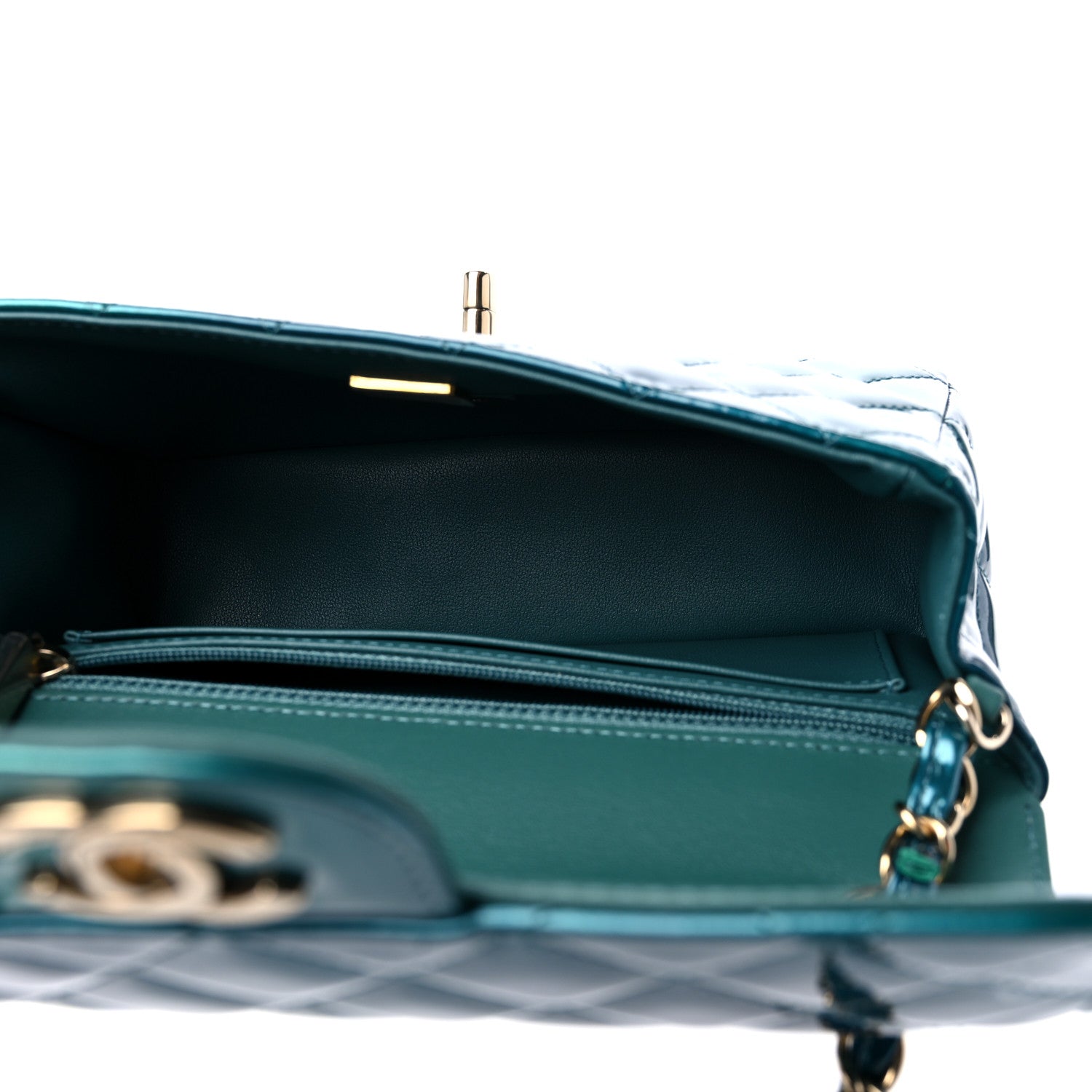 Chanel Shaded Patent Calfskin Quilted Mini Rectangular Flap Green Blue 5 of 11