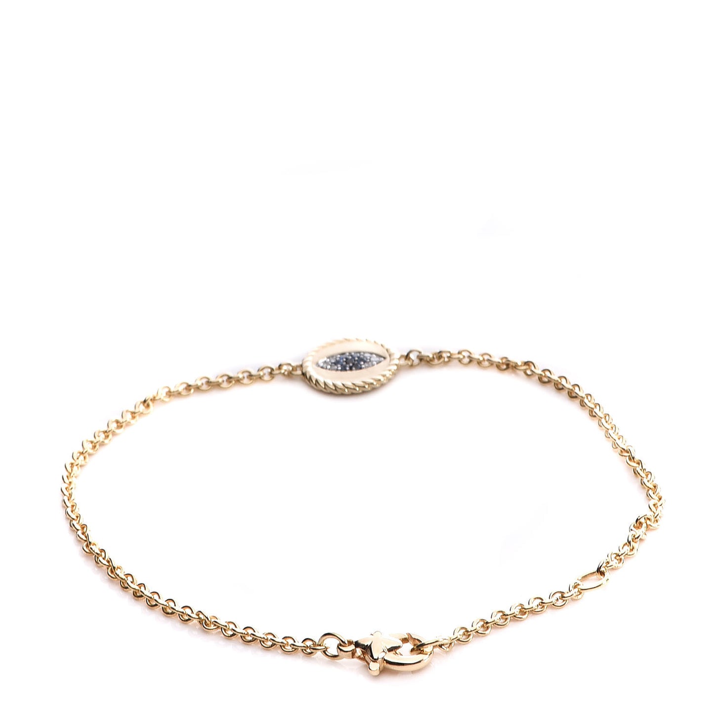 18K Yellow Gold Diamond Blue Sapphire Cable Collectibles Evil Eye Bracelet