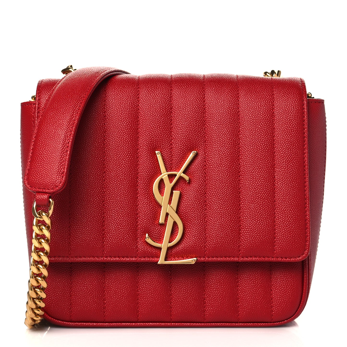 Grain De Poudre Matelasse Monogram Medium Vicky Chain Bag Red