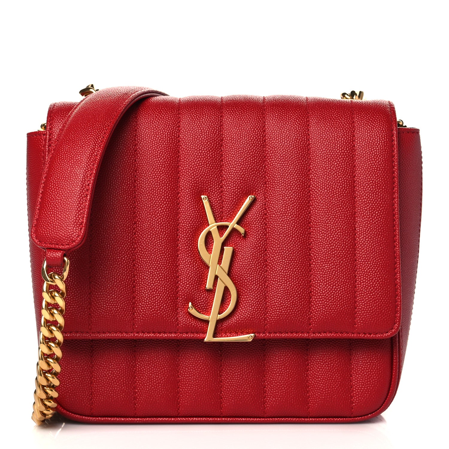 Saint Laurent Grain De Poudre Matelasse Monogram Medium Vicky Chain Bag Red 1 of 9
