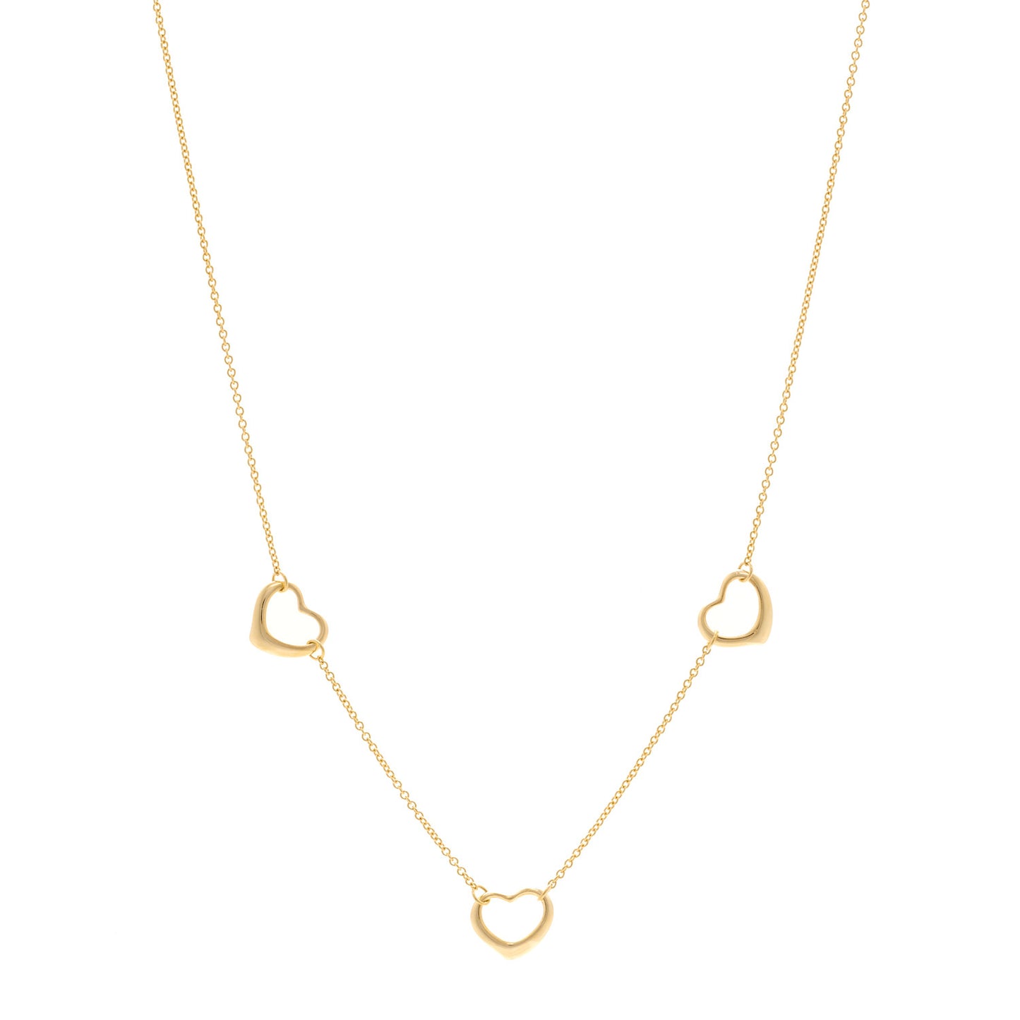 18K Yellow Gold Elsa Peretti 3 Open Heart Station Necklace