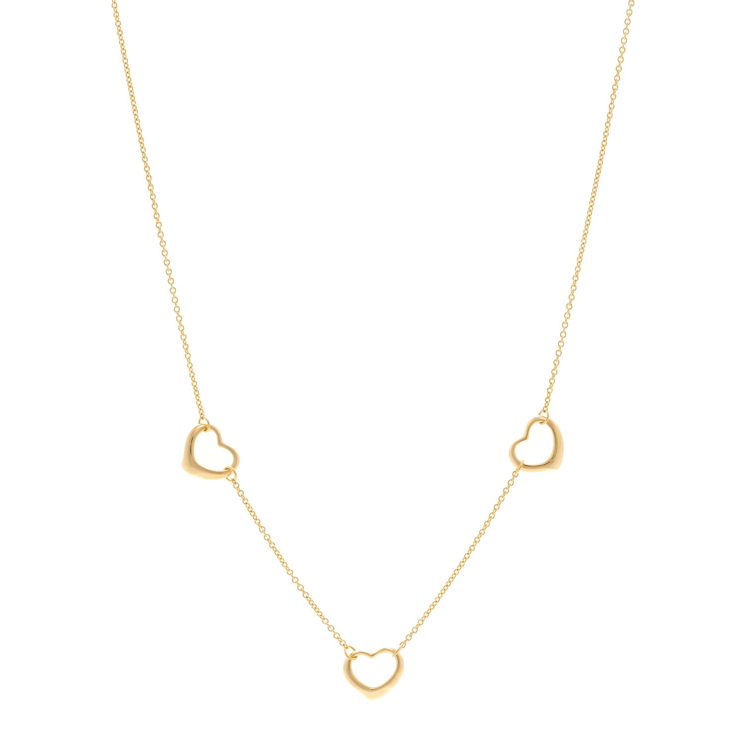 Tiffany 18K Yellow Gold Elsa Peretti 3 Open Heart Station Necklace 1 of 5
